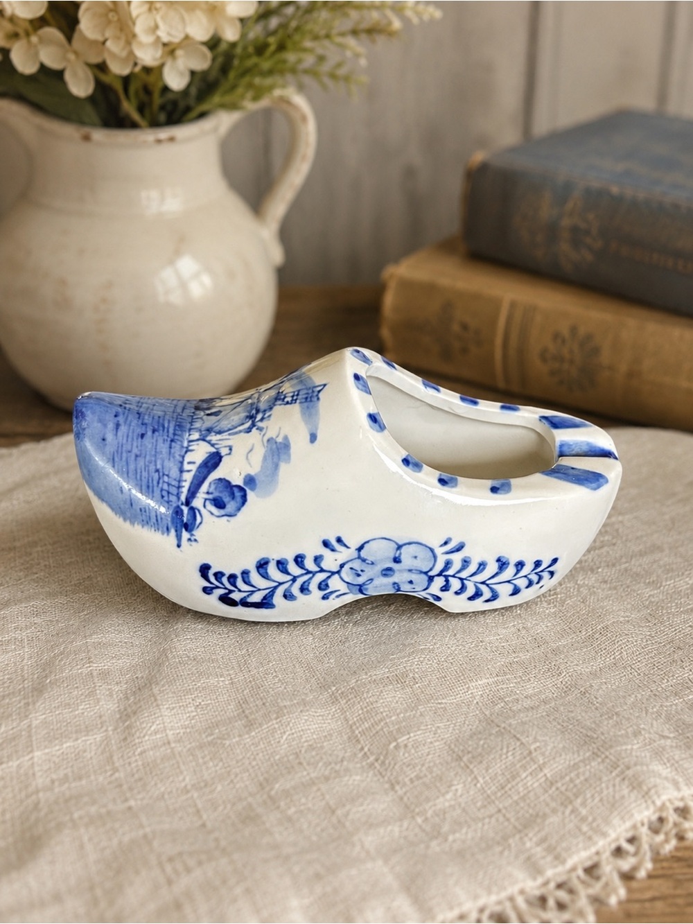 Vintage Hand Painted Delft Blue Dutch Clog Ashtray Windmill Holland Ceramic